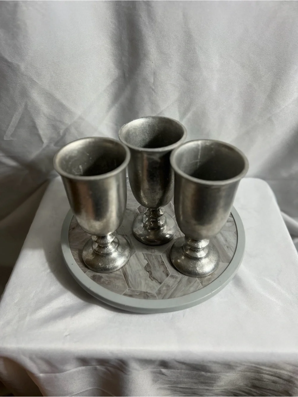 Set of 3 Silver Tone Pedestal Goblets Chalices Vintage Style Home Decor
